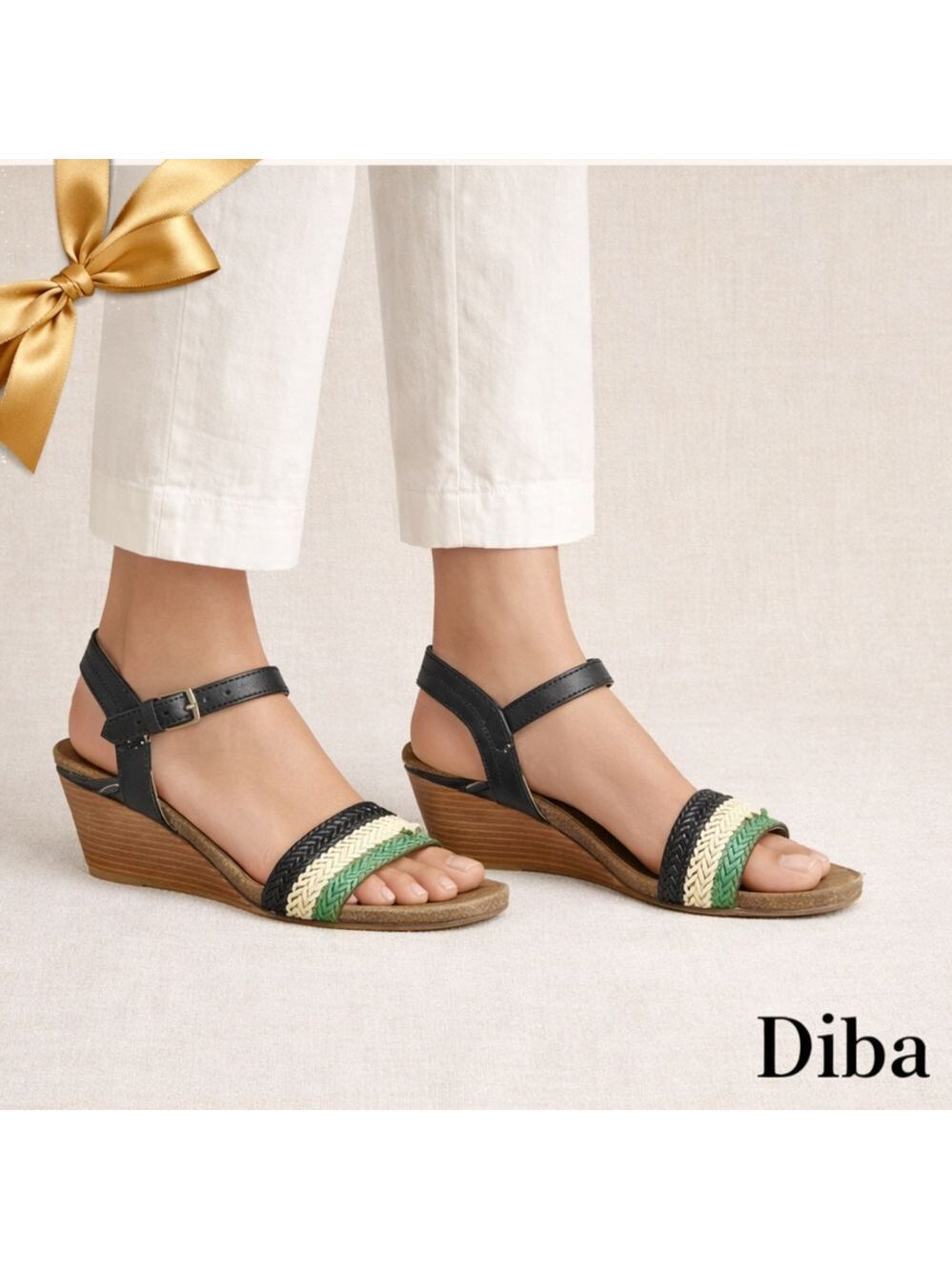 Diba Leather Comfort Wedge Statement Sandals Green Blue 9.5